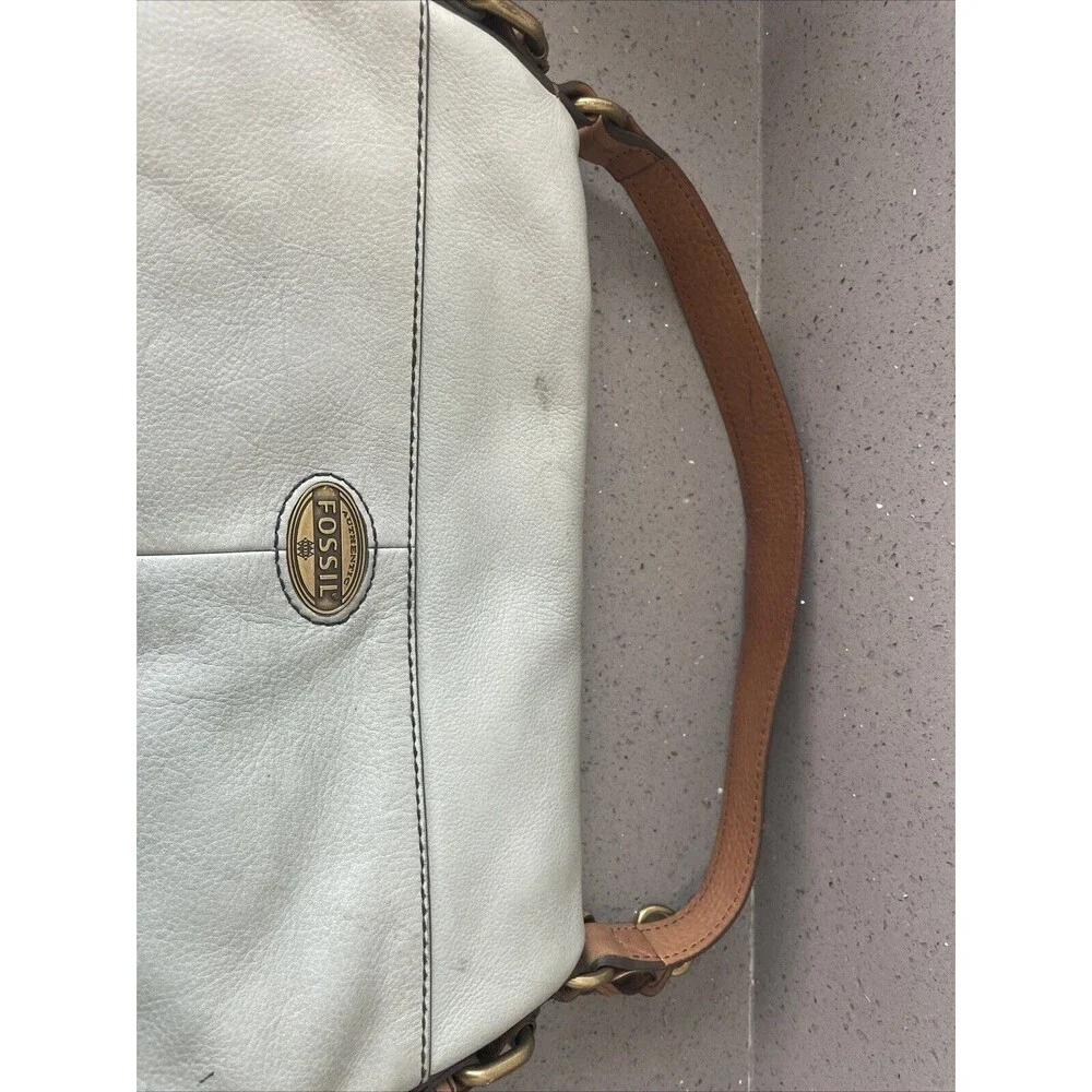 FOSSIL Explorer Flap Foldover Hobo Light blue Leather Slouch Shoulder Bag